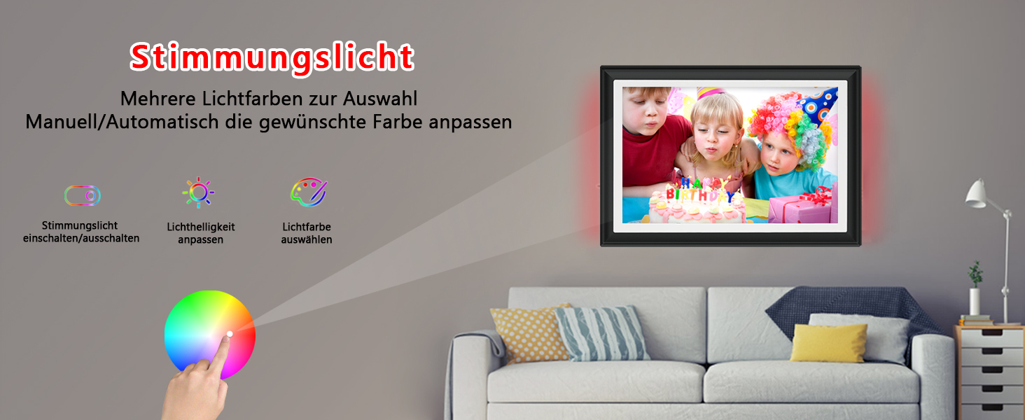 FRAMEO Цифровий фоторамка 15.6 дюймів WiFi, FHD 1920x1080, 32GB, IPS сенсорний екран, автоповорот, кріплення на стіну. Діліться фото та відео через додаток FRAMEO