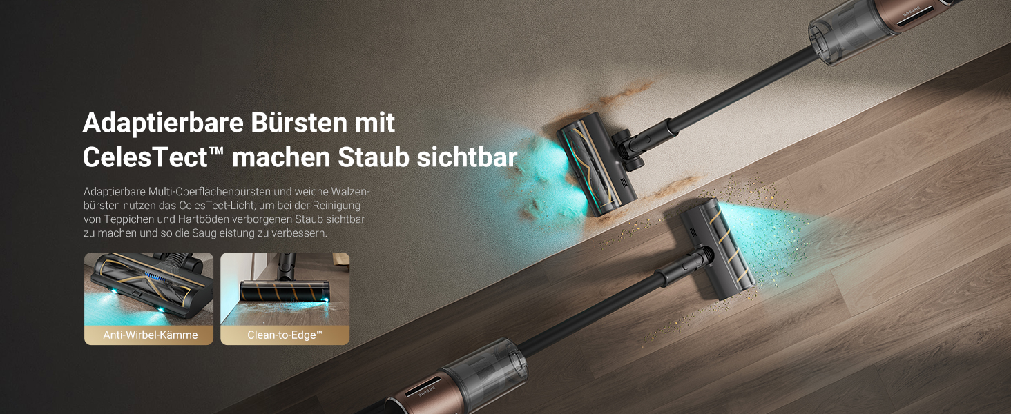 Dreame Z20 - Бездротовий пилосос з потужністю 190AW, LED-дисплеєм та технологією розпізнавання бруду, синій LED-підсвічування, для прибирання дому, видалення шерсті тварин та килимів