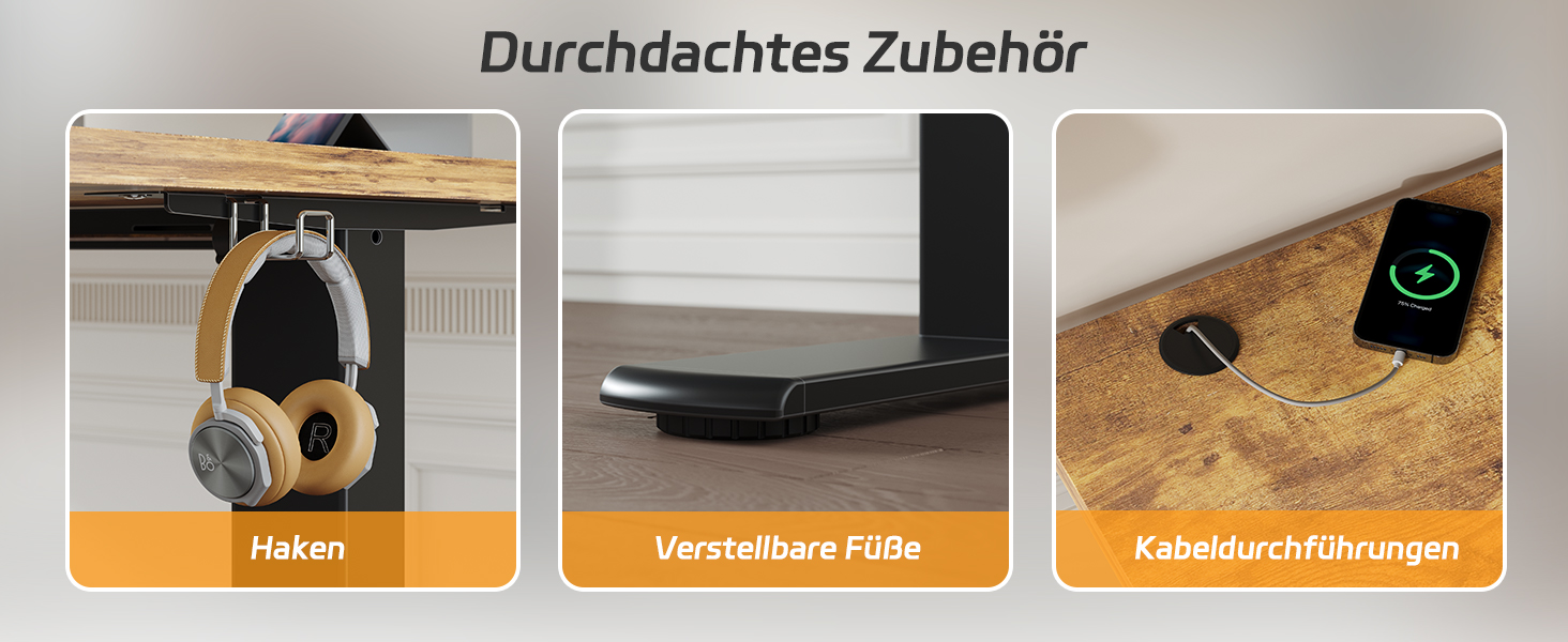 Електричний регульований стіл JUMMICO 120x60 см, коричневий з USB-портом для зарядки | Ергономічний стіл для роботи та навчання