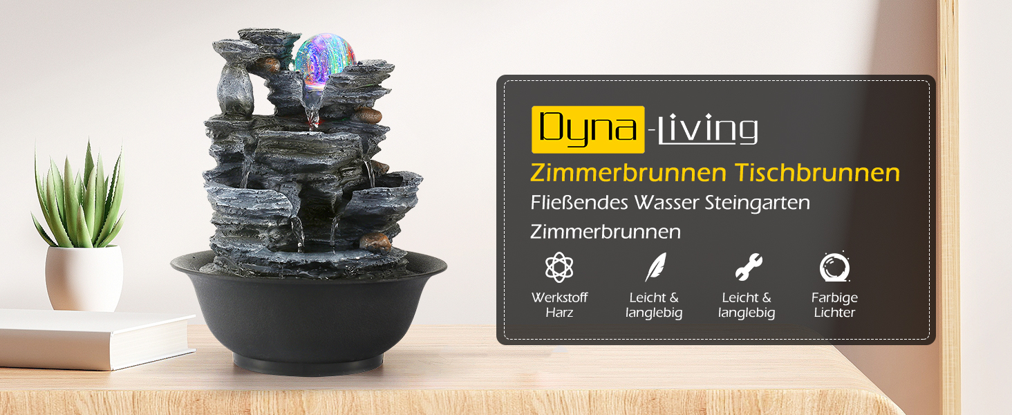 Кімнатний фонтан Dyna-Living з роликовою кулею, LED-підсвічуванням, полірезин, стиль 