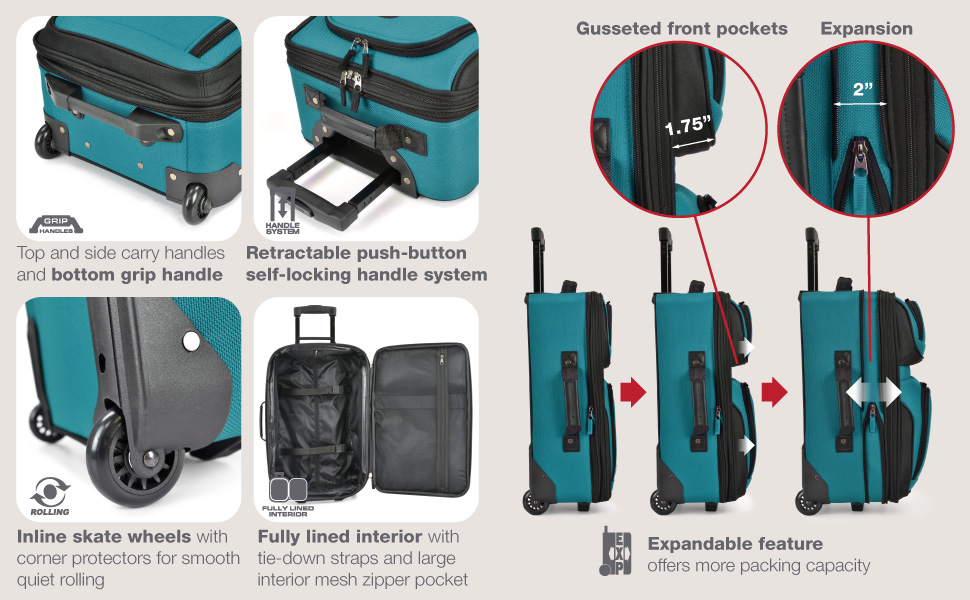 Набір розширюваної ручної поклажі Rio Rugged Fabric, міцний текстиль, фіолетовий, універсальний розмір