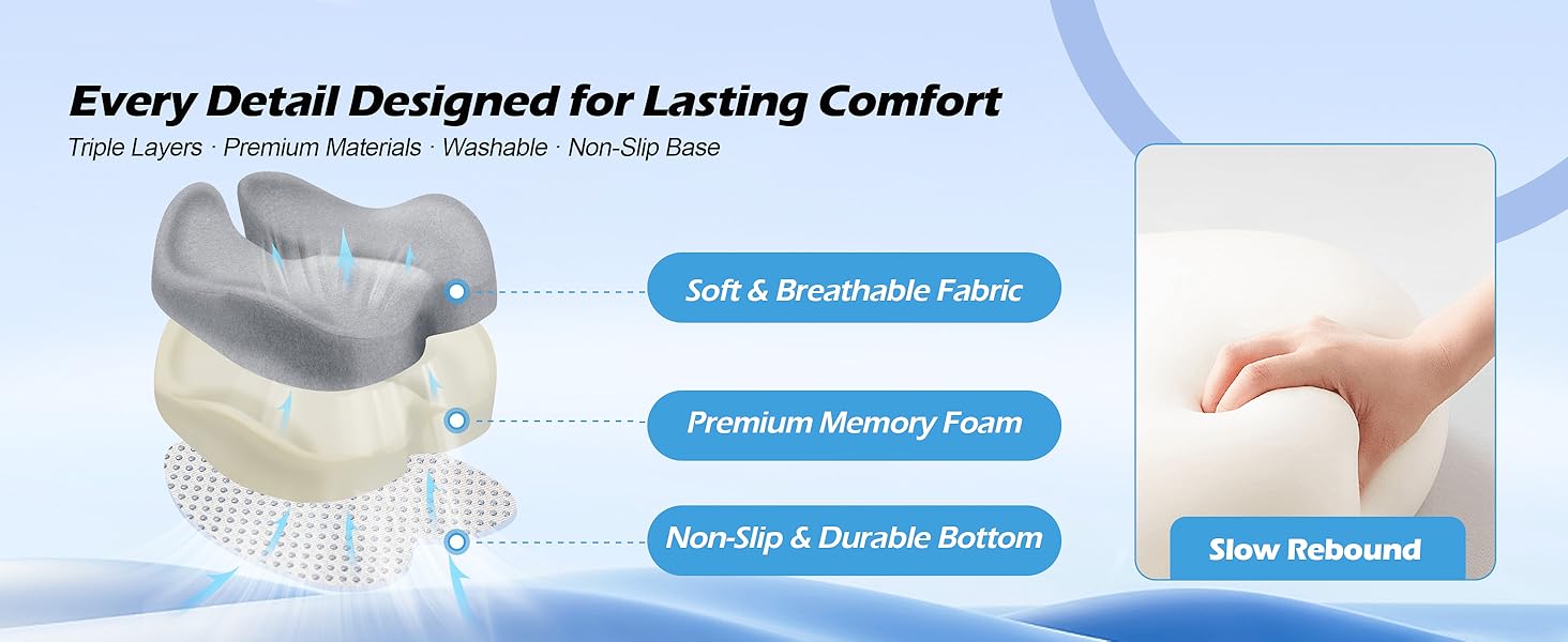 Подушка для офісного крісла Lofty Aim з Memory Foam: ергономічна, для куприка, при болях у спині, для офісу, авто, літака, інвалідного візка - Чорний та світло-сірий
