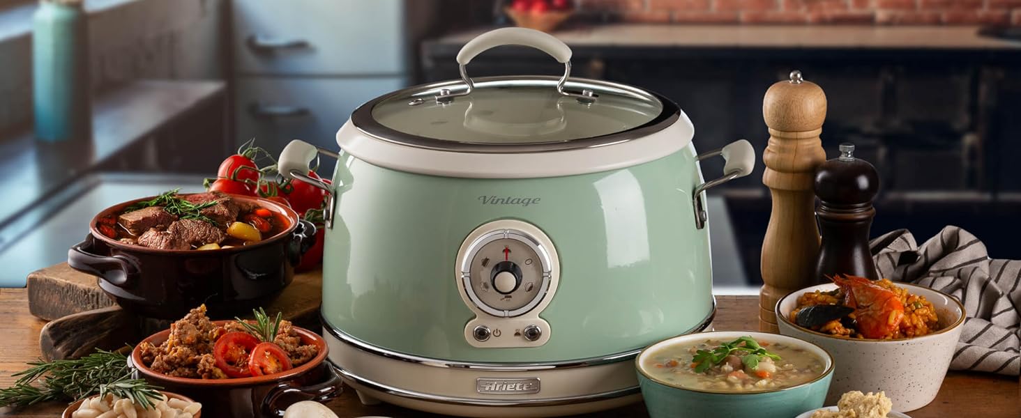 Мультиварка Ariete Vintage 2904 блакитна 3.5л для рису, приготування на пару, повільного приготування з керамічним антипригарним покриттям 650W