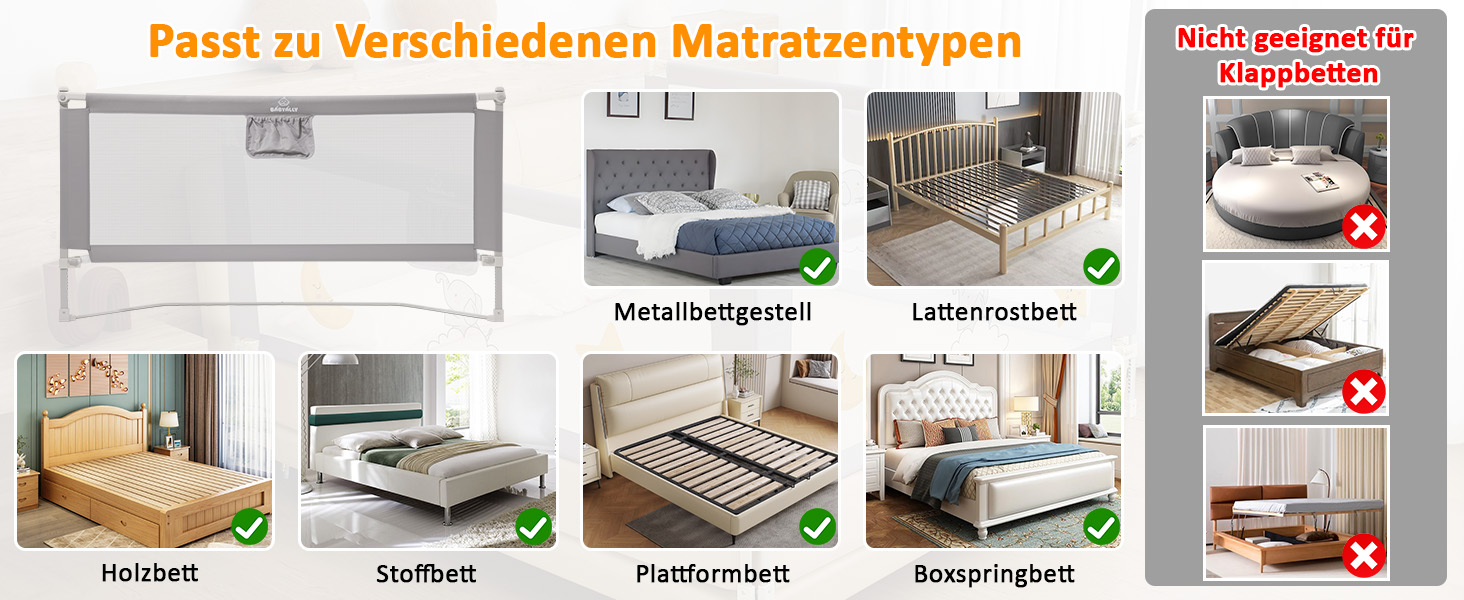 Бортики для ліжка дитячі 3 шт., захисні грати на ліжко для малюків (2x200 см + 1x180 см), сірі, складані