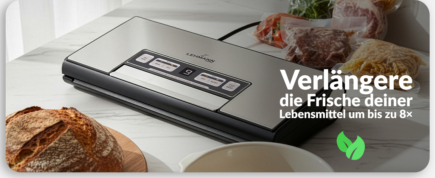 Вакууматор для продуктів LEHMANN — вакуумний пакувальник для сухих та вологих продуктів, пристрій для запаювання пакетів з шлангом для відкачування повітря, ширина шва 30 см