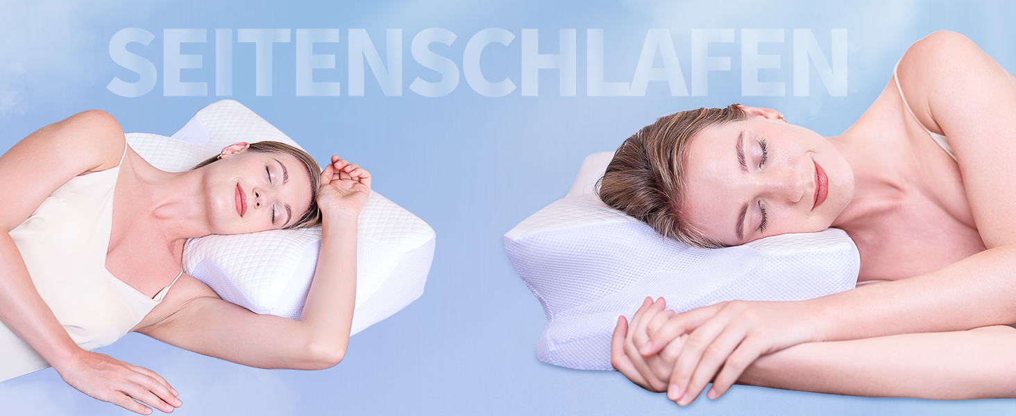 Подушка для шиї Saheyer з піною з пам'яті, ортопедична, для тих, хто спить на боці, покращує якість сну, 70 x 40 x 15/12 см, з чохлом, білий+карбоново-сірий