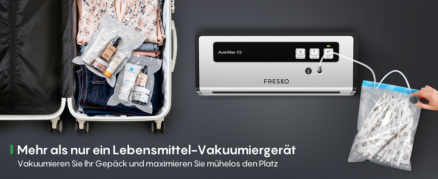 Вакууматор FRESKO Automax V2, автоматичний вакууматор для продуктів 140 Вт, подвійний гарячий шов, режими «сухий/вологий», чорний