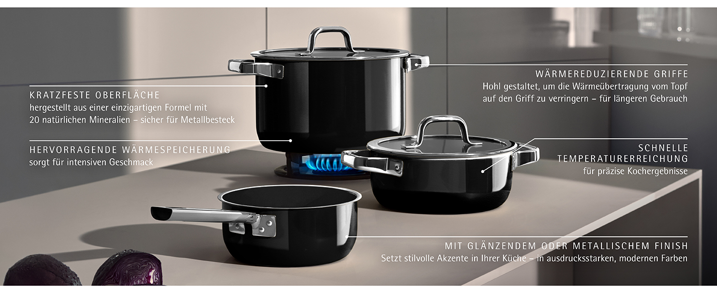 Набір каструль WMF Fusiontec Mineral Pro 4 шт, індукція, нержавіюча сталь, чорний, Made in Germany