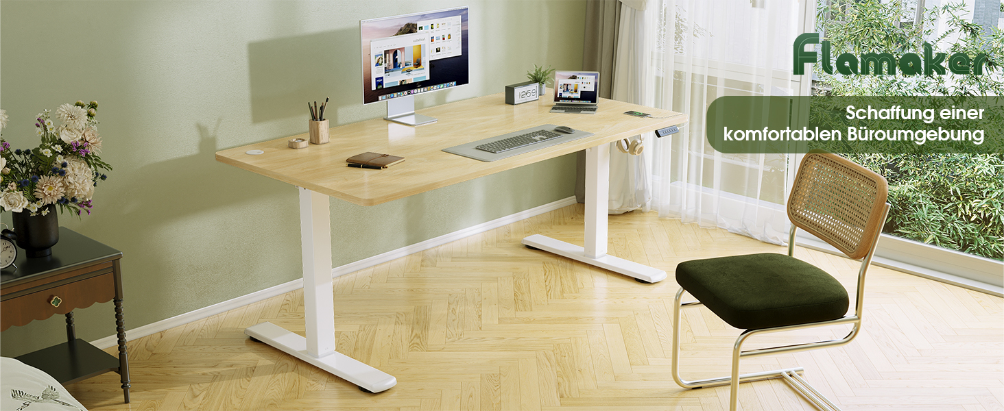 Електричний стіл Flamaker з регулюванням висоти, 160 x 60 см, з пам'яттю, для геймінгу, USB-зарядка (Бежевий)