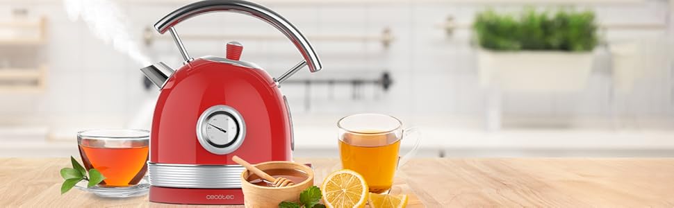 Електричний чайник Cecotec Thermosense 420 Vintage Light Red - 1.8 л, 2200 Вт, з термоіндикатором, червоний