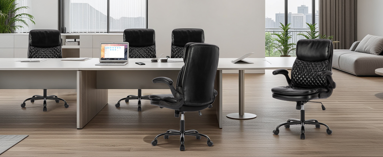 Офісний крісло Colamy: ергономічний, з високою спинкою, регульовані підлокітники, шкіряне покриття, чорний