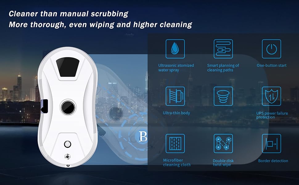 Робот для миття вікон автоматичний з розпилювачем води, 5600 Па, з захистом від падіння, дистанційне керування, для вікон та скла, 220V