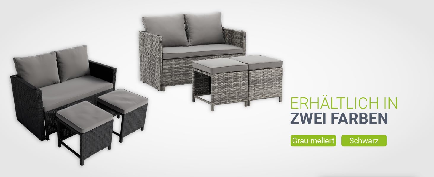 Набір садово-розкладних меблів Juskys Jamaika 2в1: стіл та садова лаунж-група - для балкона, саду, тераси. Чорний поліротанг