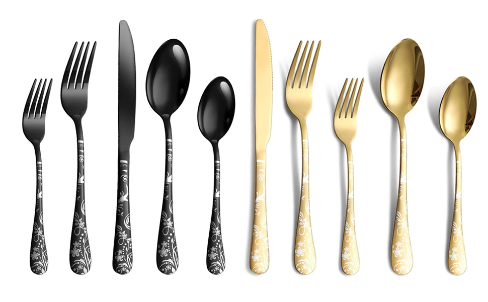 Набір столових приборів на 4 особи, 20 предметів: ніж, виделка, ложка, чорний, нержавіюча сталь, для посудомийної машини