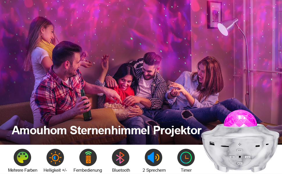 LED Проектор зоряного неба Amouhom з Bluetooth, пульт, 4 режими яскравості, для вечірок, Різдва, спальні, дитячої кімнати, мармуровий дизайн