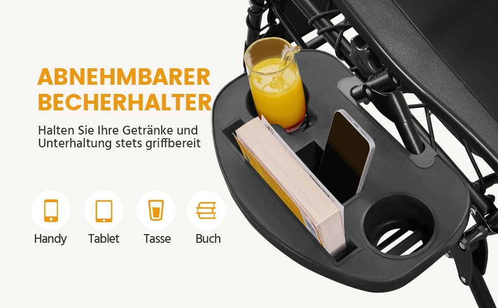 Розкішна розкладна шезлонг Yaheetech для саду, балкону та пляжу з подушкою та тримачем для напоїв (Чорний)