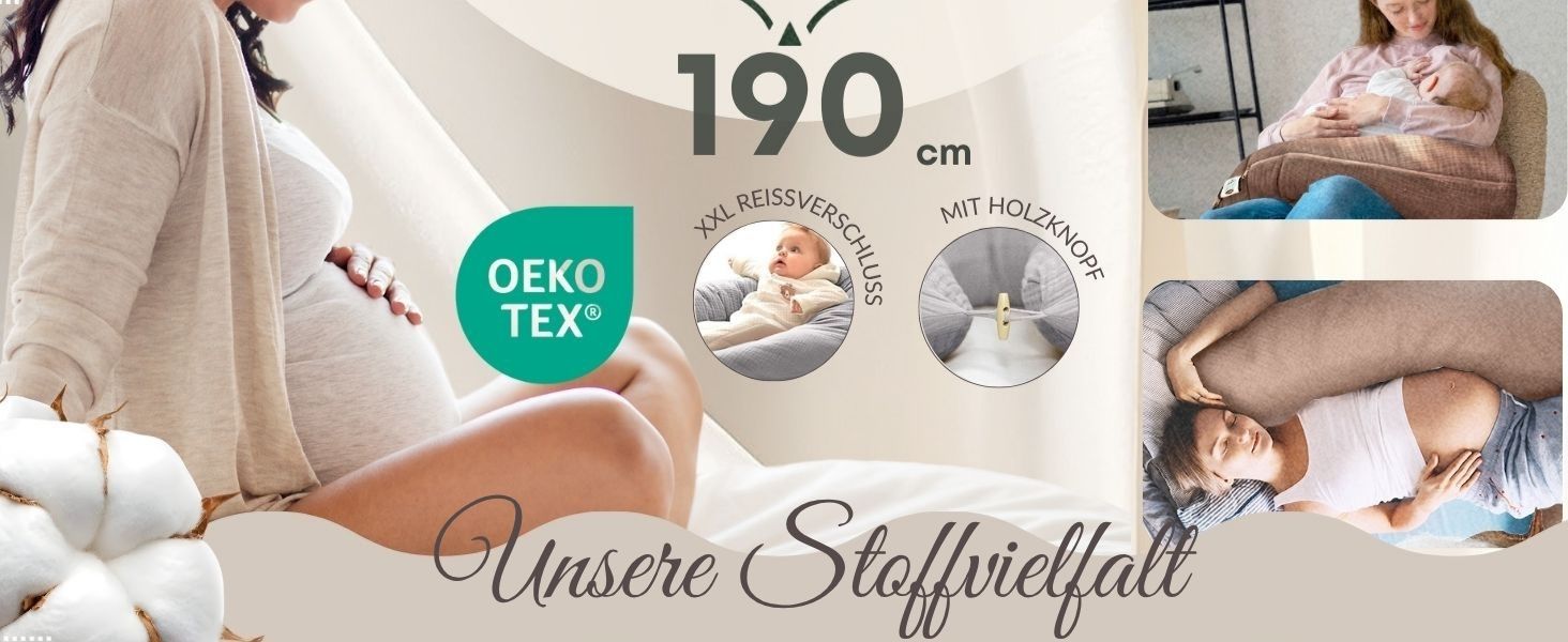 Подушка для вагітних та годування sei Design XXL 190x35 см, ергономічна подушка для сну з чохлом з органічної бавовни муслін (м'ятна)