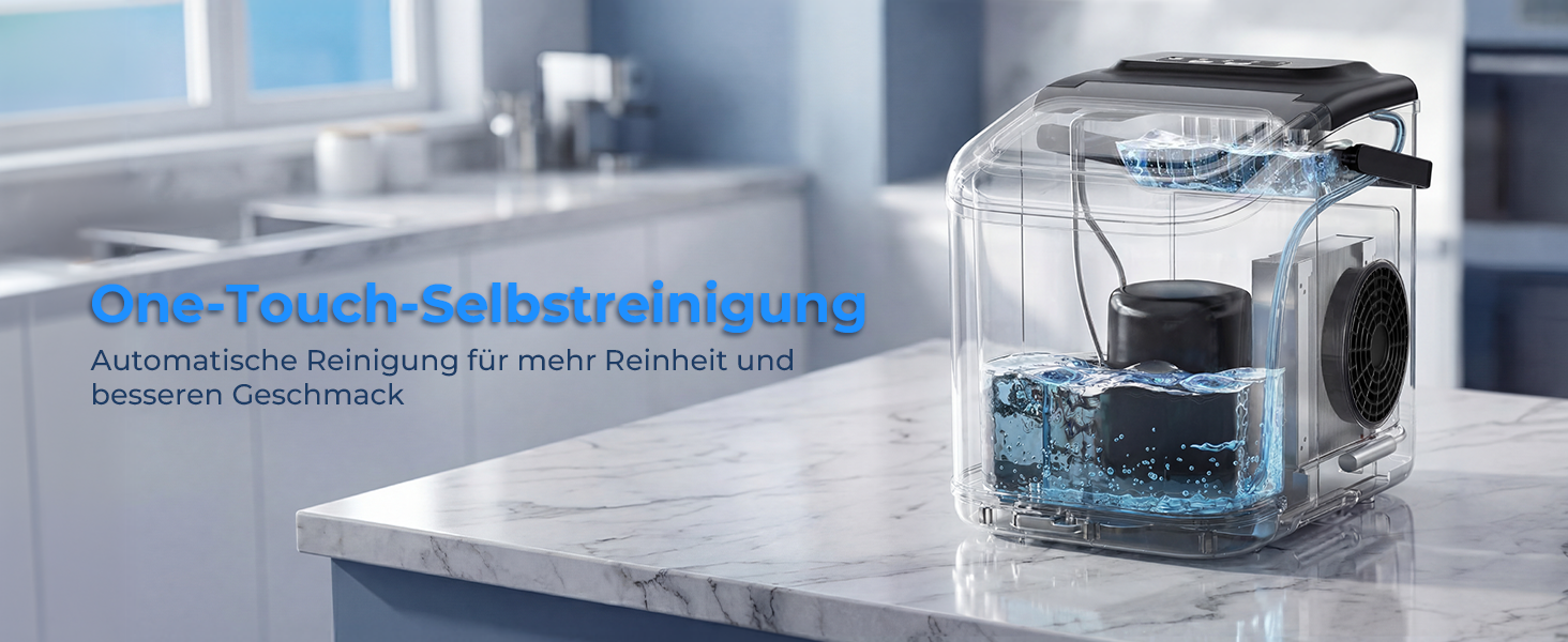 Льодогенератор Klarstein Ice Maker – Швидке виробництво льоду (12 кг/24 год), 2 розміри кубиків, самоочищення, для дому, кухні, офісу, бару – Чорний