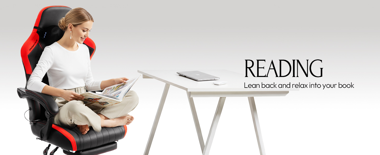 Ігровий крісло Dowinx з масажем, ергономічний дизайн, підтримка попереку та шиї, до 135 кг, шкіра, чорний (червоний)