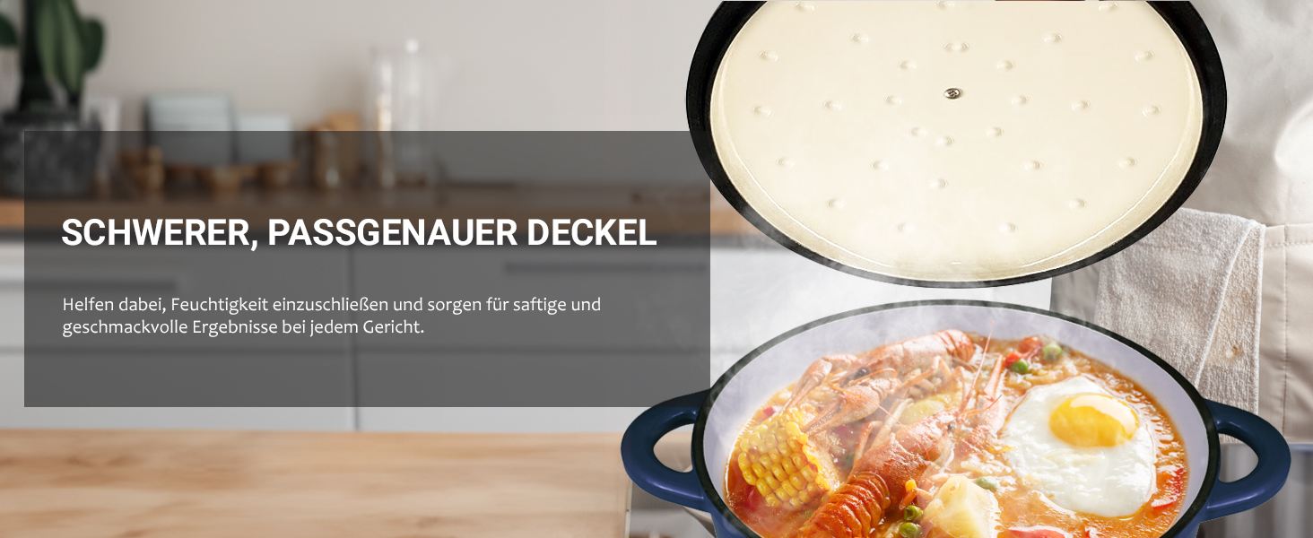 Чавунна казан-каструля Overmont з емалевим покриттям, 26 см, 5.2 л, індиго-синя — універсальний сотейник з кришкою для запікання та тушкування, підходить для духовки