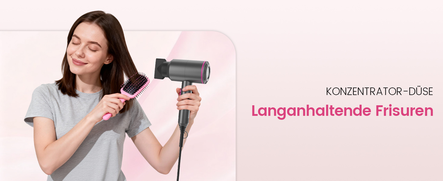 Професійний іонний фен для волосся з AC-мотором, 3 температурні та 2 швидкісні режими, кнопка холодного повітря, 3 насадки-концентратори та дифузор, сірий