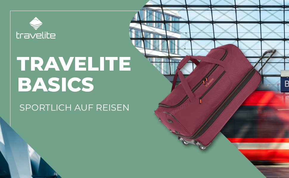 Дорожня сумка на колесах Travelite Basics Duffle L, 98-119 л, червоно-помаранчева (55 см)