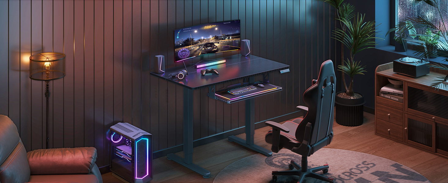 Електричний стіл OffiGo, 100x50 см, з підставкою для клавіатури, 3 режими пам'яті, для роботи та навчання, білий