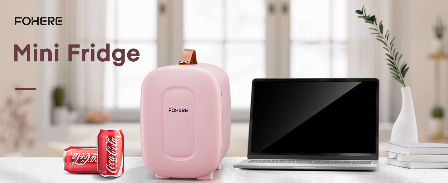 Міні холодильник FOHERE 5 літрів, USB живлення, 220V/12V, для напоїв та косметики, білий (рожевий)