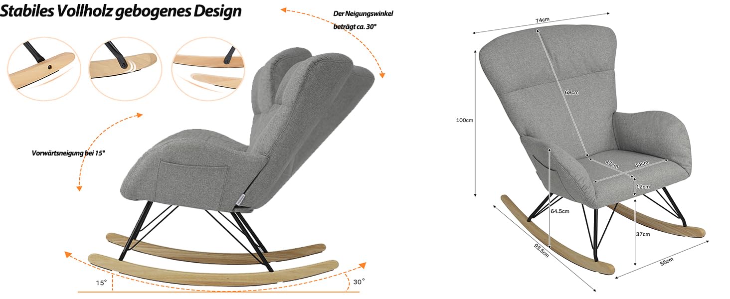 Шоукель-крісло Vielllliving для спальні, 150 кг, темно-сірий, Garu, 93.5x100x55 см