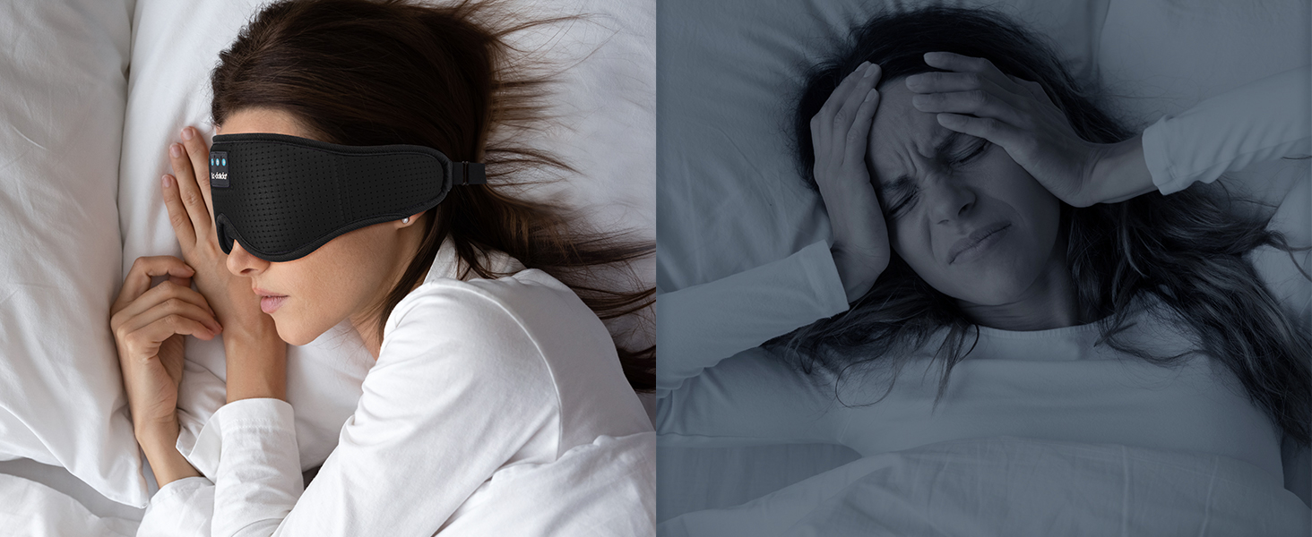 Маска для сну з навушниками Dolida Bluetooth V5.4, повна світлоблокація, дихаюча тканина, для жінок та чоловіків, для подорожей, відпочинку, йоги та медитації