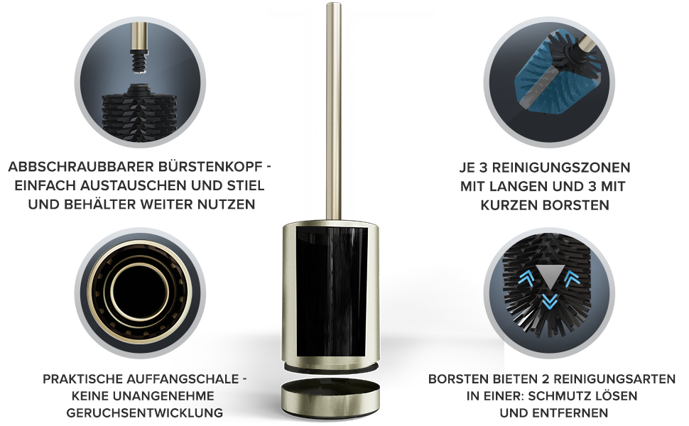 Набір для чищення унітазу ROMO Gold: силіконова щітка з вентиляцією, без підставки, з нержавіючої сталі, знімний піддон