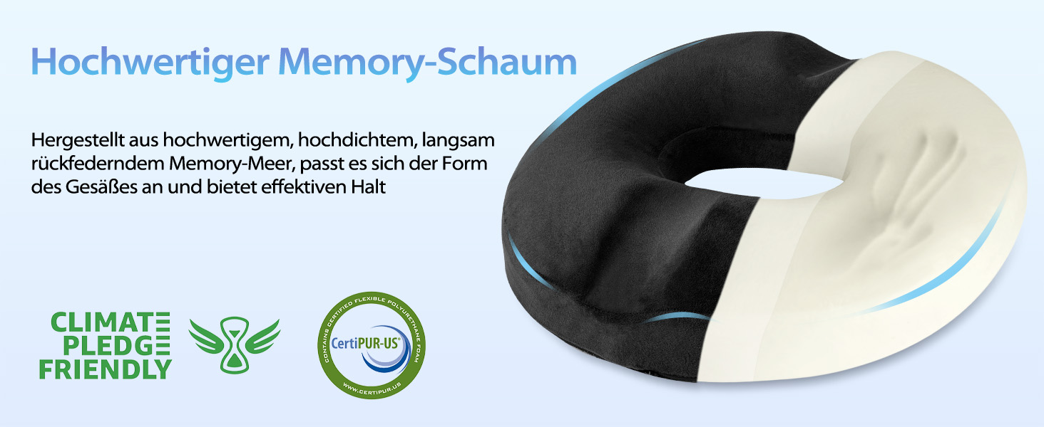 Подушка для сидіння HOMCA Orthopedic Memory Foam Donut, ергономічна для інвалідного візка, автомобіля, офісу, 45x40x9 см