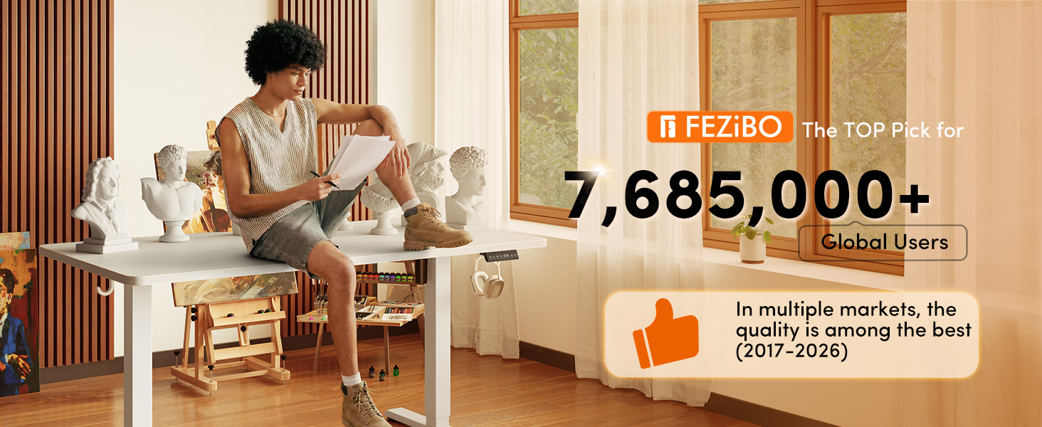 Електричний підйомний стіл FEZIBO 140 x 70 см, регульований по висоті письмовий стіл для роботи сидячи та стоячи з портами USB-A та USB-C, білий