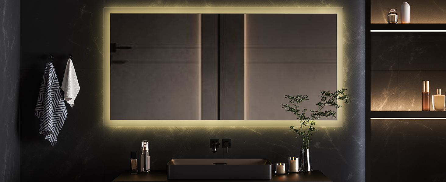 Дзеркало для ванної кімнати EMKE® з підсвічуванням 80x60 см, тепле біле світло 3000K, вимикач, вертикальна/горизонтальна установка, IP44, енергозберігаюче