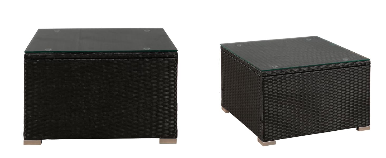 Juskys Lounge Punta Cana L: Комплект садово-розкішних меблів для 4-5 осіб (софа 3 місця, крісло, пуф, столик, подушки). Чудовий вибір для саду, тераси та балкону. Водостійкий набір меблів для відпочинку. Чорний/Крем.