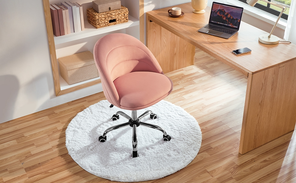 Крісло Yaheetech для дому та офісу: регульоване, обтягнуте велюром, з поворотним механізмом, до 136 кг, білий/рожевий