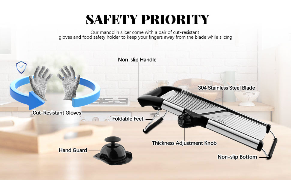 Мандоліна для нарізки овочів, овочевий слайсер, нарізчик картоплі, слайсер для кухні з нержавіючої сталі, набір для нарізки овочів, цибулі, помідорів, Julienne, захисні рукавички