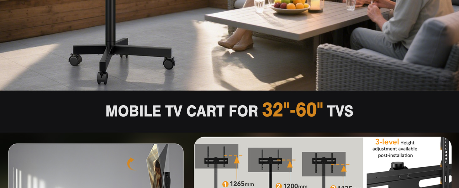 Мобільна підставка для телевізора Hemudu 23-60 дюймів LCD/LED, до 35 кг, VESA 400x400, регульована висота