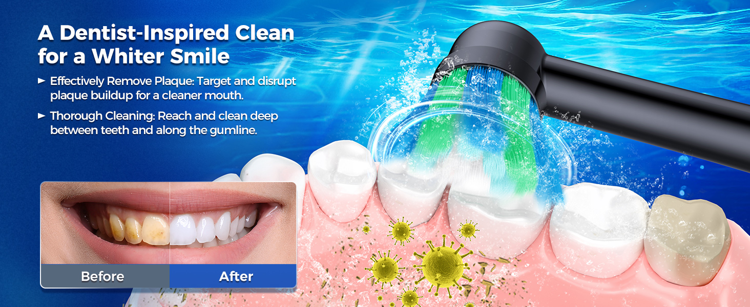 Електрична зубна щітка Rotierende для дорослих з 8 насадками, 4 режимами чищення, акумулятором на 60 днів та смарт-таймером 2 хв - професійна електрична зубна щітка (чорна)