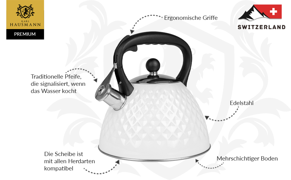 Чайник електричний Induktion 3L з автоматичним свистком - нержавіюча сталь, для індукційних, газових та електричних плит