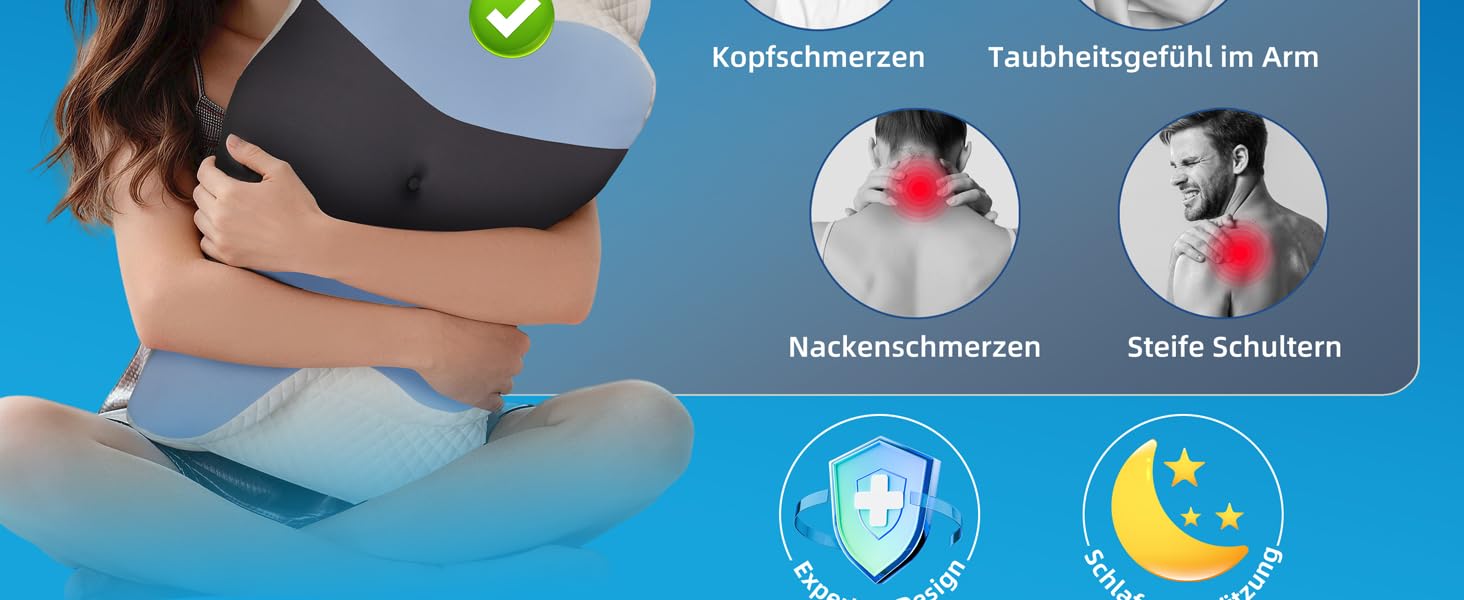 Ортопедична подушка для шиї з memory foam - для тих, хто спить на боці, знімний чохол, що охолоджує, для дорослих