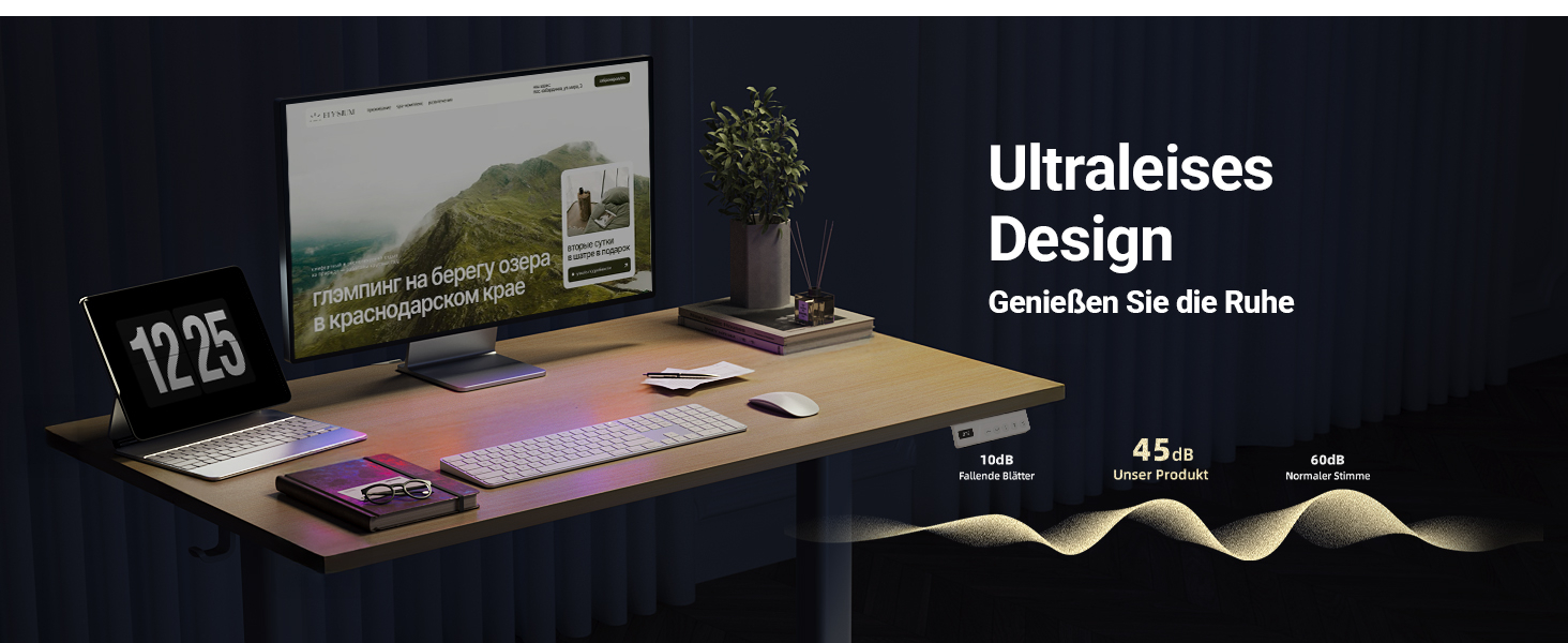 Електричний стіл Claiks з регулюванням висоти 120x60 см, з 3 функціями пам'яті, 2 гачками, бежевий