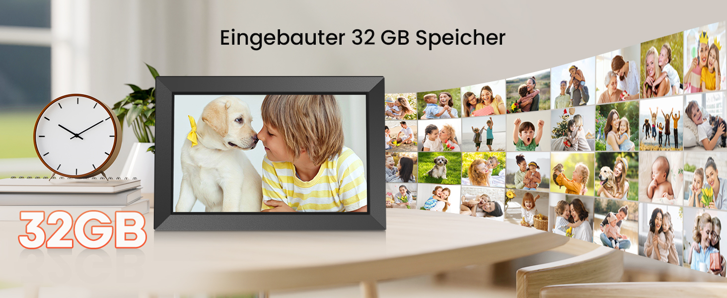 FRAMEO Цифровий фотоальбом 10.1 дюйма з Wi-Fi, IPS сенсорний екран, 32GB пам'яті, автоповорот, чорний