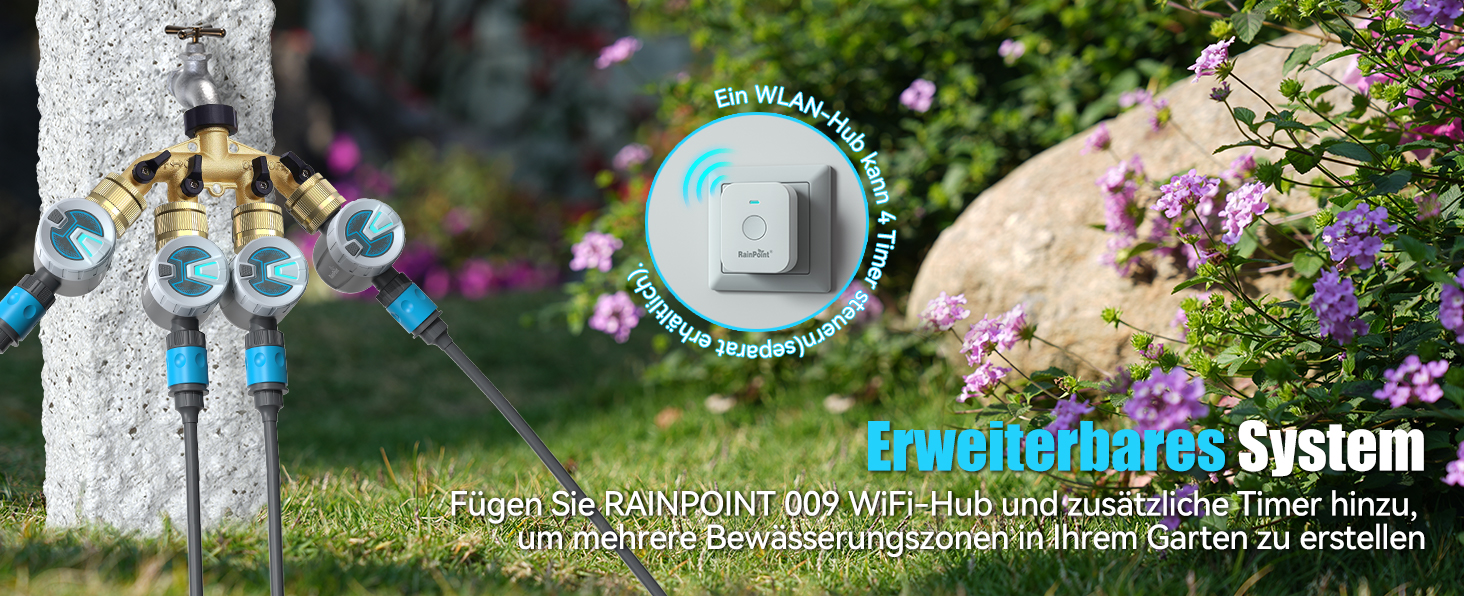 Таймер для поливу RainPoint WiFi з латунним входом: автоматична система поливу для саду та газону з керуванням через APP (2.4 GHz WiFi/Bluetooth)