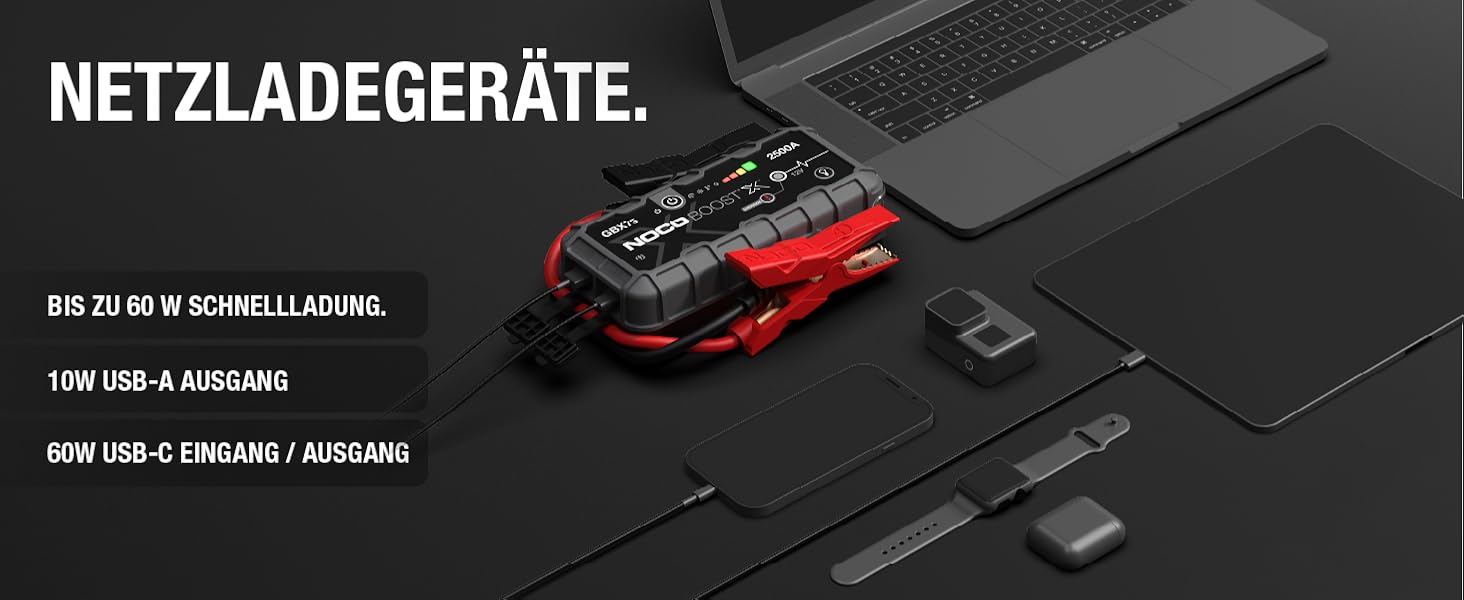 Бустер для автомобіля NOCO Boost X GBX75: Пусковий пристрій 2500A 12V Lithium Powerbank для бензинових двигунів до 8.5L та дизельних до 6.5L
