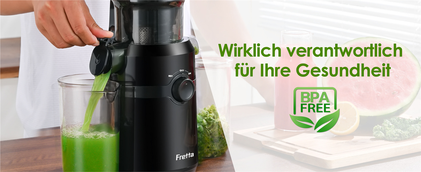 Фреш-прес Fretta: повільний соковичавник 1л, BPA-free Tritan, 200W, чорний