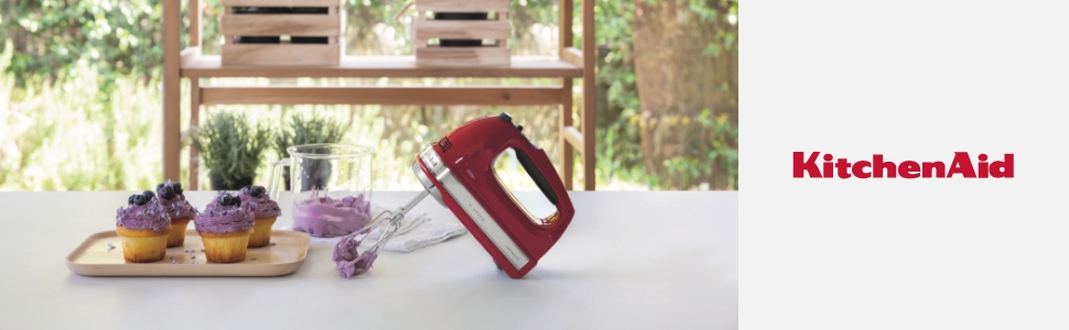 Міксер ручний KitchenAid 9 швидкостей, червоний Empire Red: з вінчиками, гаками для тіста та насадкою, 85 Вт, Soft-Start, LED-дисплей