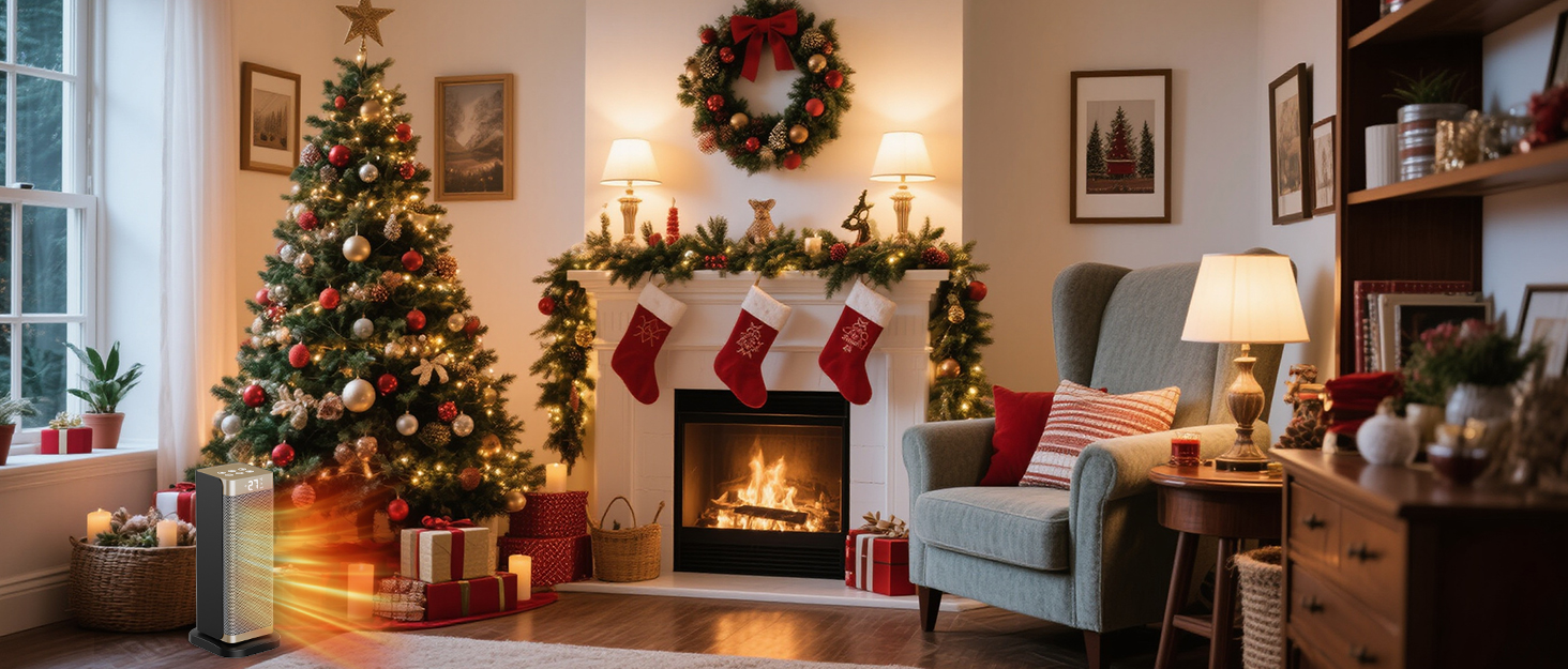 Електричний обігрівач 2000W з енергозбереженням, тихий, 3 режими, PTC кераміка, швидкий нагрів, ECO-режим, пульт ДУ, таймер 12H, поворот 70°, для офісу, спальні, ванної кімнати, золотий