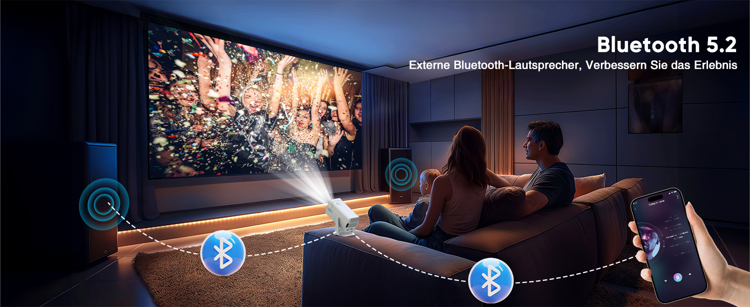 Портативний проєктор Mini Beamer з Android TV, автотрапецеїдна корекція, підтримка 4K 1080P, Bluetooth WiFi6, 160ANSI. Підходить для телефону, TV Stick, ноутбука, кінотеатру вдома та на вулиці.