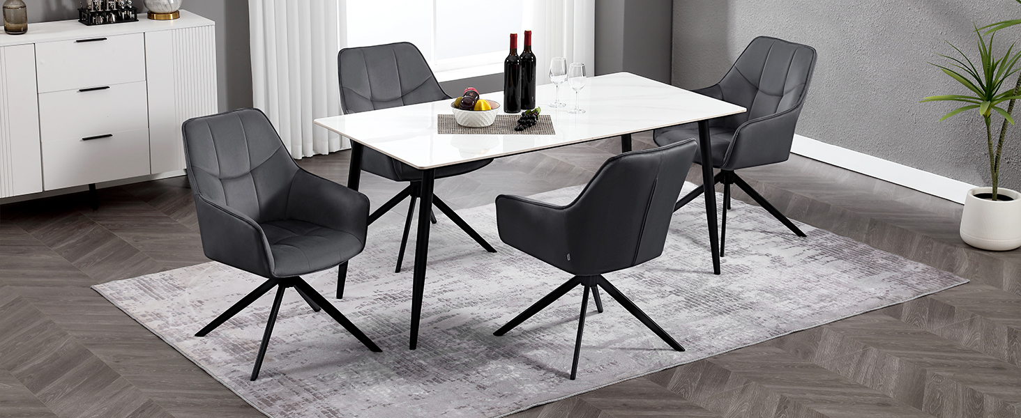 Крісла для їдальні WOLTU (2 шт.) – оббивка з жаккарду та вельвету, з металевими ніжками, для кухні, вітальні, їдальні (Чорний)